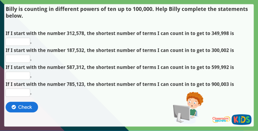 Year 5 Counting Forwards and Backwards in Powers of 10 Challenge 2