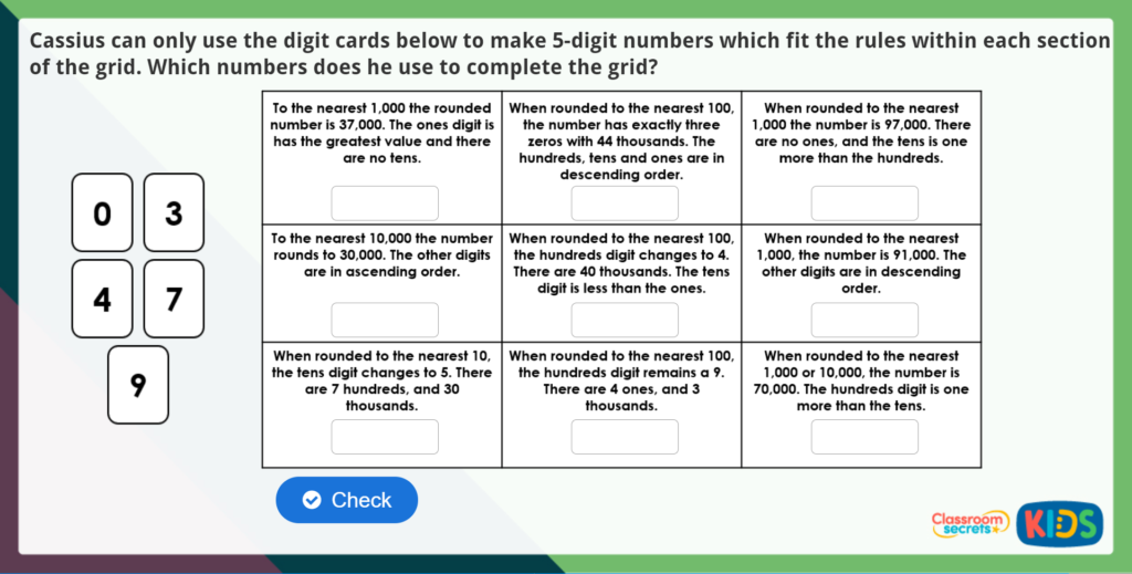 Year 5 Rounding Numbers up to One Million Maths Challenge