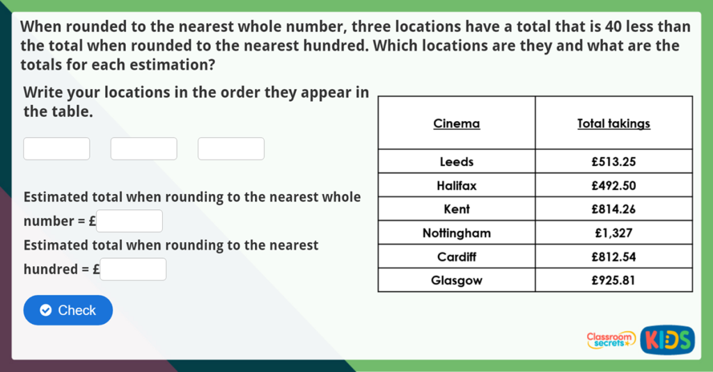 Year 5 Using Rounding to Estimate Maths Challenge
