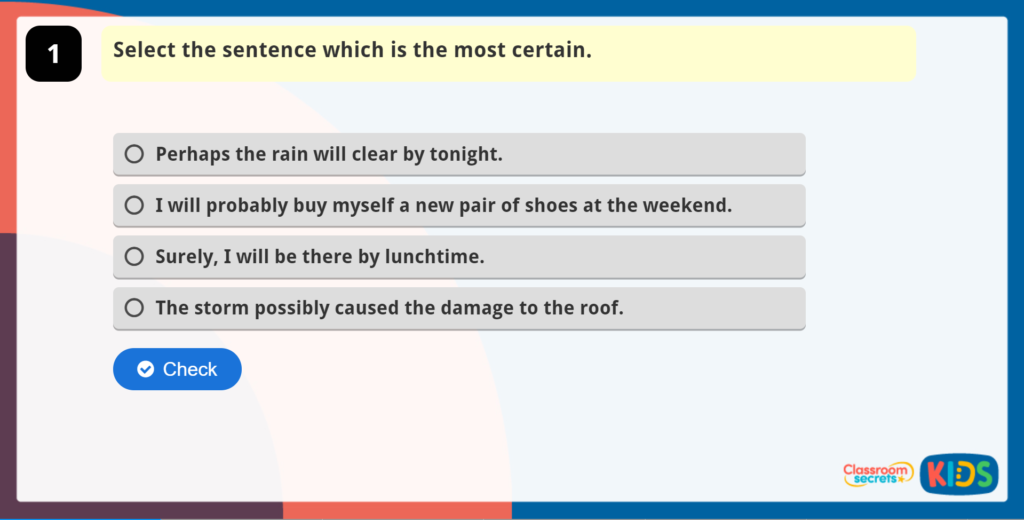 Year 5 Using Adverbs for Possibility Game 2