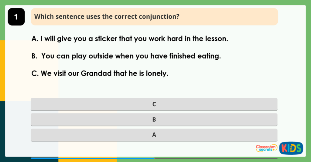Year 2 Subordinating Conjunctions Game