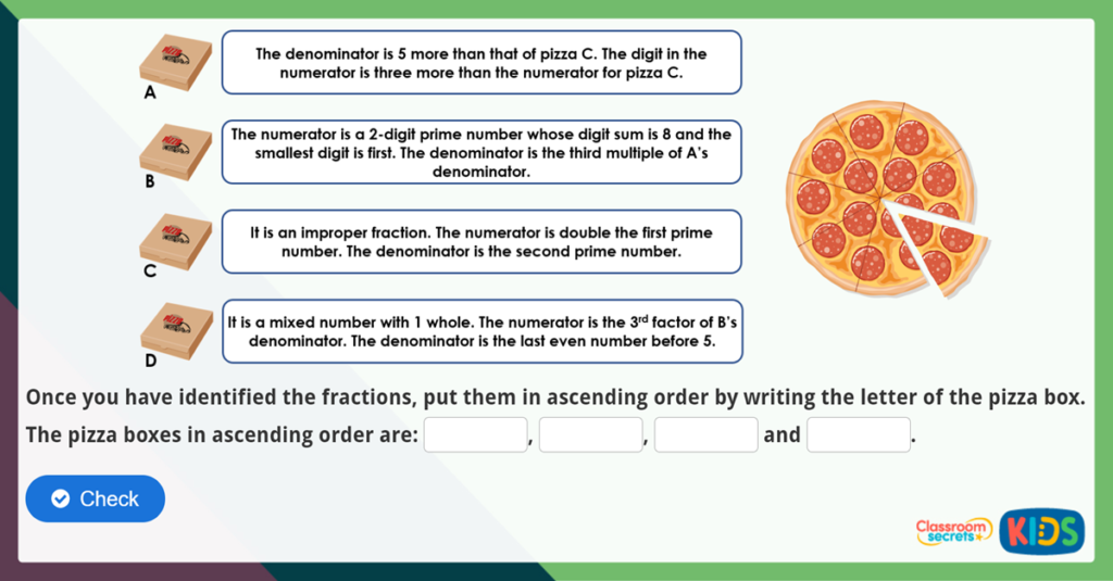 Year 6 Compare and Order Fractions Game
