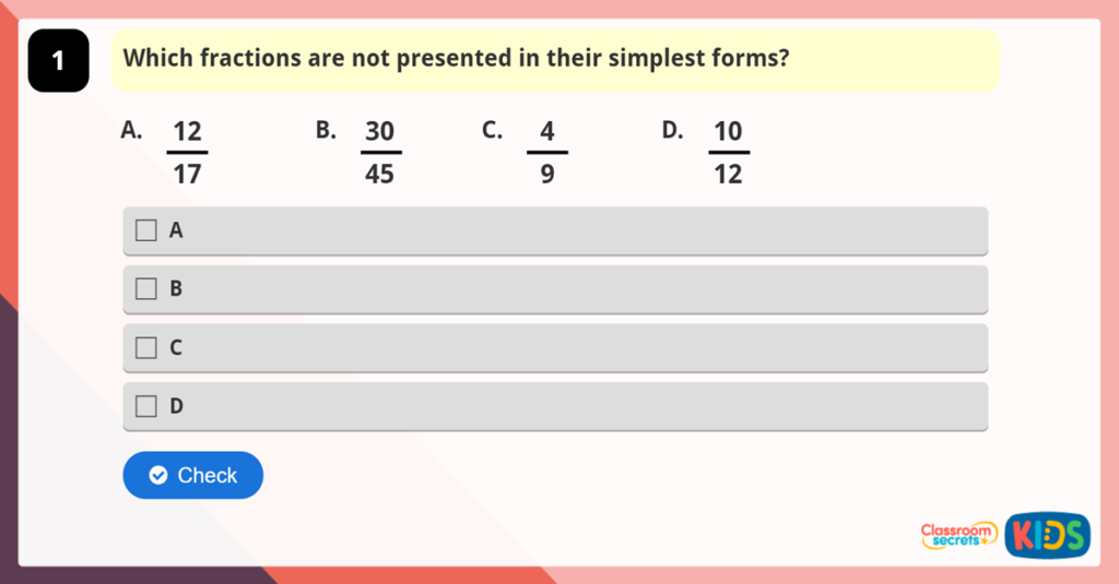 Year 6 Simplify Fractions Game
