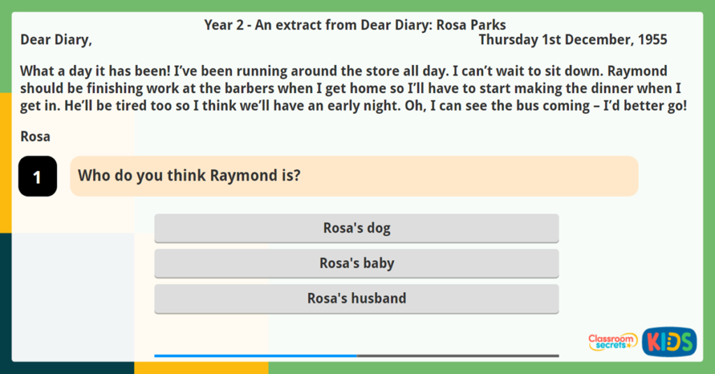 Year 2 Make Inferences from a diary extract reading challenge