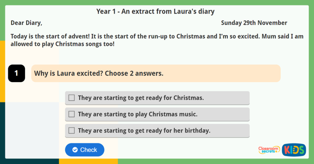 Year 1 Making Inferences from a diary extract