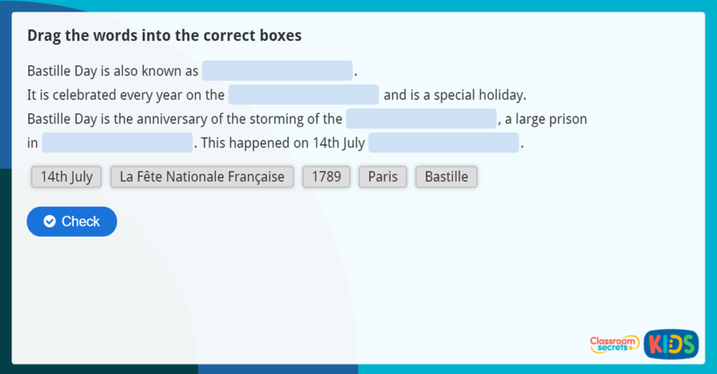 KS2 Bastille Day Comprehension game and quiz
