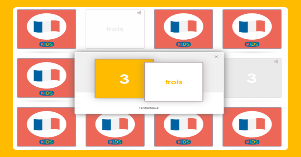 Numbers to 5 in French matching game
