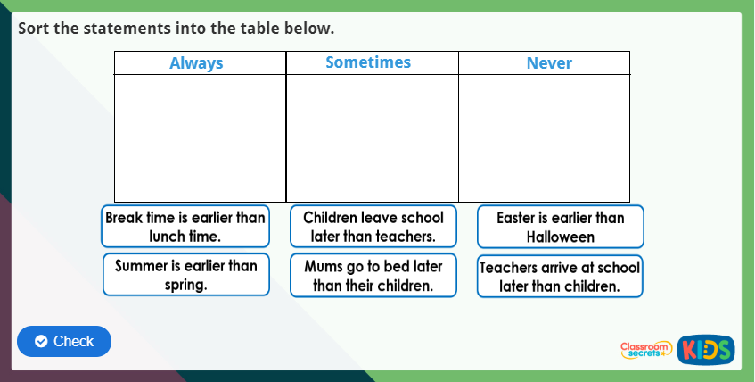 Year 1 Compare Time Activities