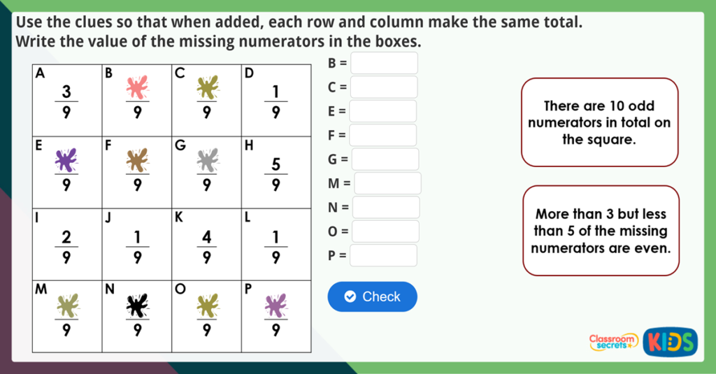 Year 3 Add Fractions Maths Challenge