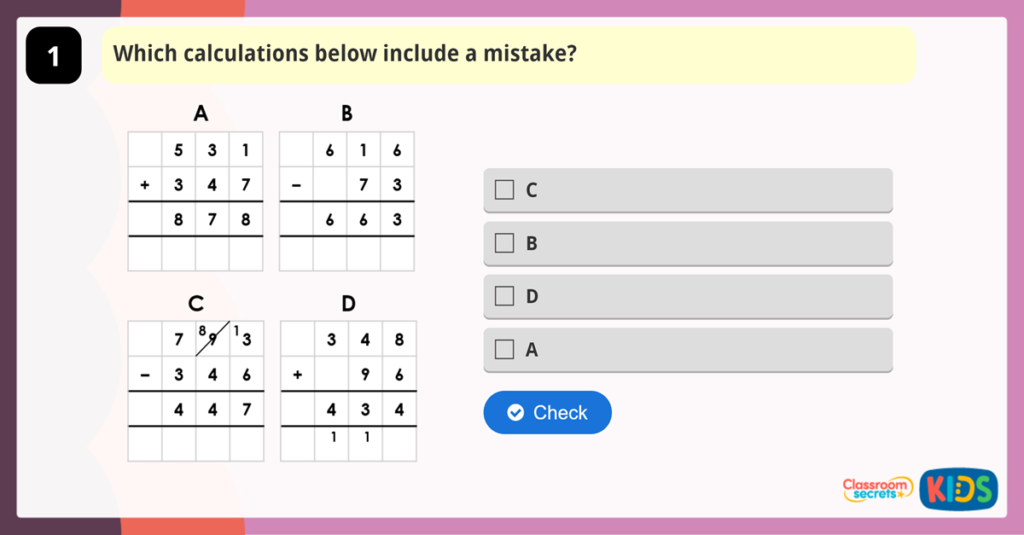 Year 3 Add and Subtract Numbers with up to 3 Digits Game