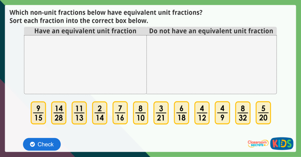 Year 3 Equivalent Fractions Maths Challenge