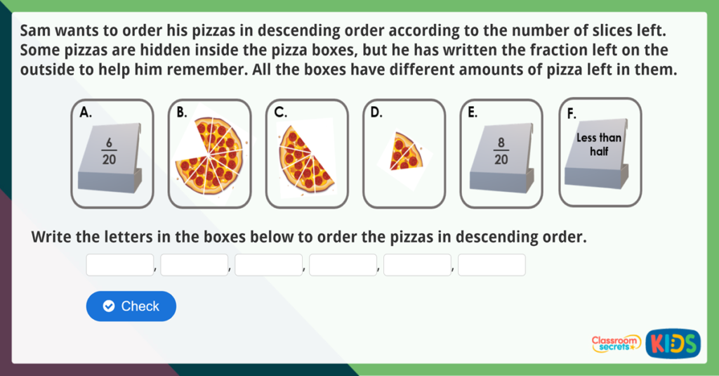 Year 3 Order Fractions Maths Challenge