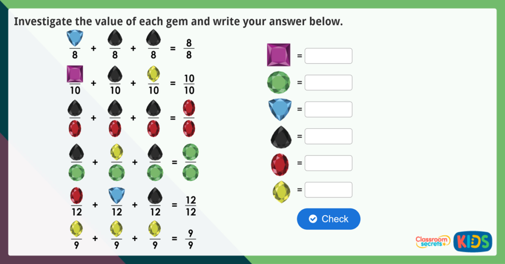 Year 3 Recognise Fractions as Numbers Maths Challenge