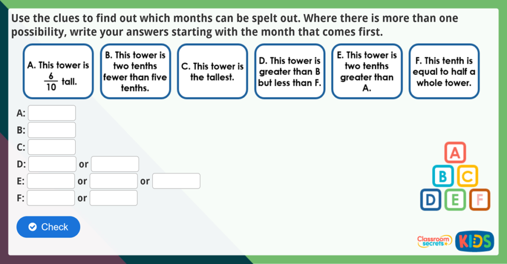 Year 3 Tenths Maths Challenge