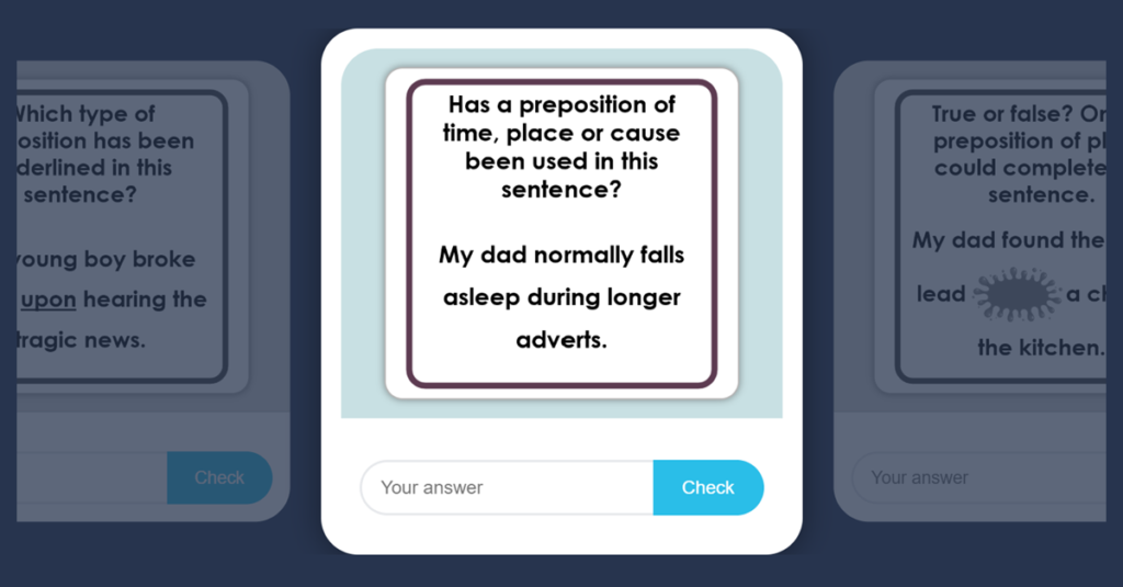 Year 3 Using Prepositions to Express Time, Place and Cause Flash Cards