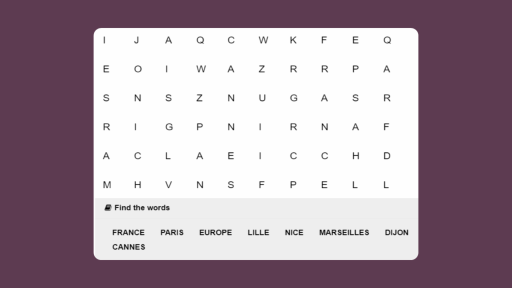 KS2 Word Search based on French places
