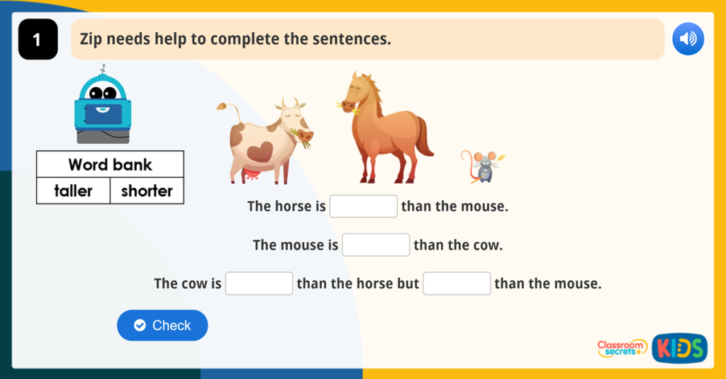 Year 1 Compare Length and Height