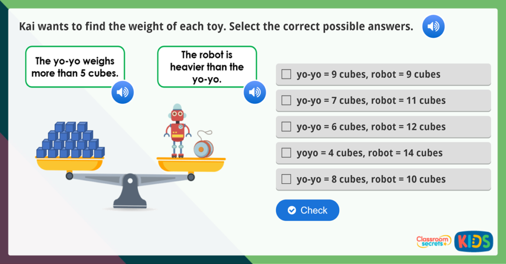 Year 1 Compare Mass Maths Activities