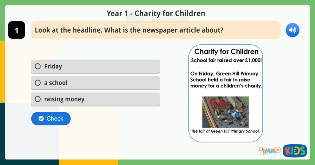 Year 1 Features of Newspapers Reading Comprehension