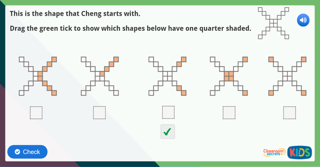 Year 1 find a quarter fractions challenge