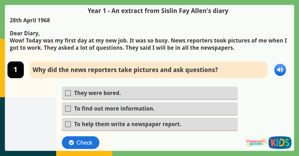 Year 1 Making Inferences Reading Comprehension Activity