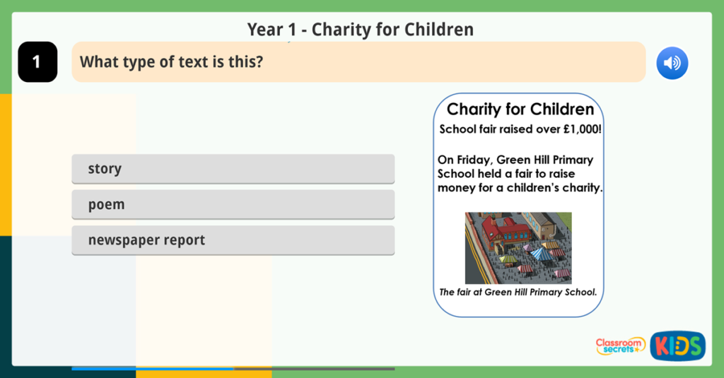 Year 1 Newspaper Features Reading Comprehension