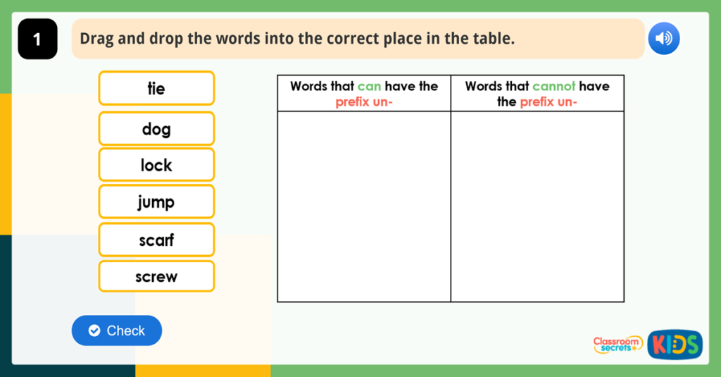 Year 1 Prefix un Activities
