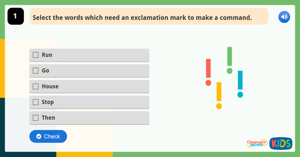 Year 1 using exclamation marks in sentences game
