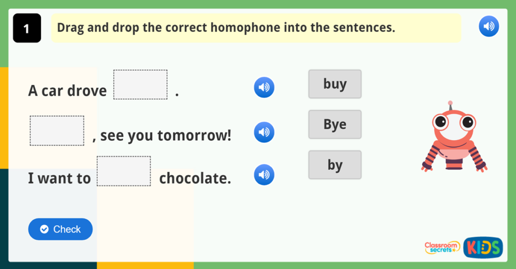 Year 1 vocabulary challenge extension game