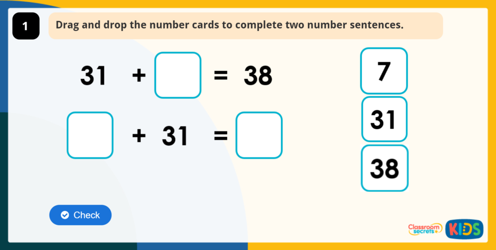 Year 2 Commutative Addition and Subtraction Game