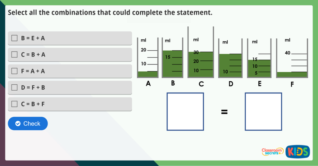 Year 2 Measure Using Millilitres Activities