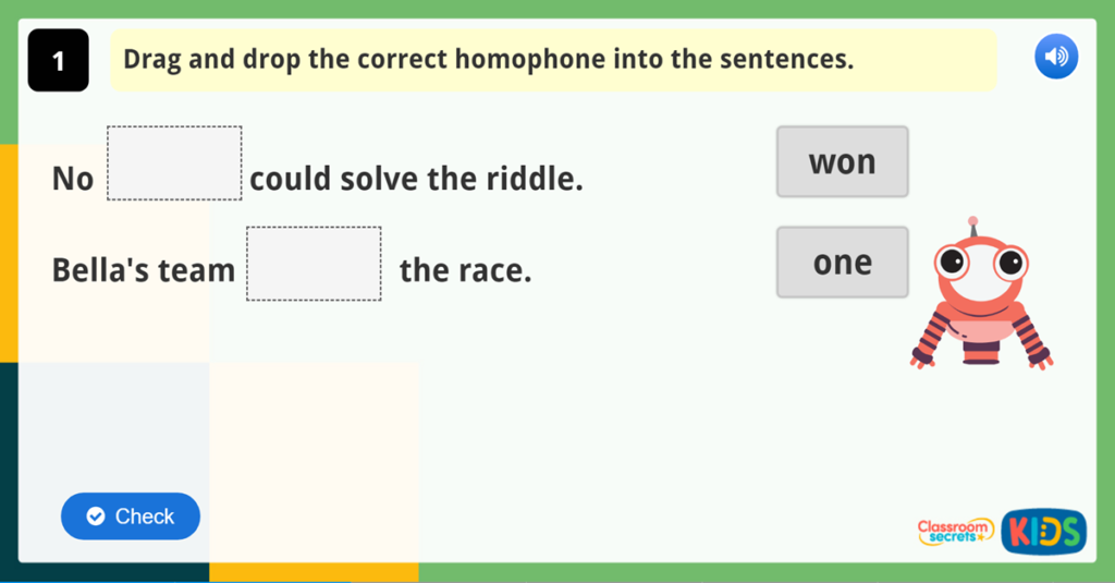 Year 2 Homophones Vocabulary Challenge