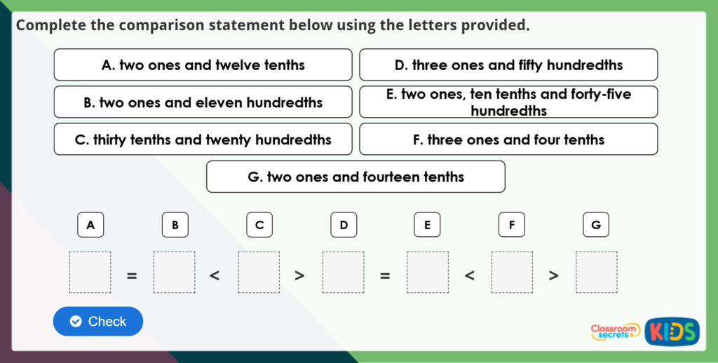 Year 4 Compare Decimals Maths Challenge