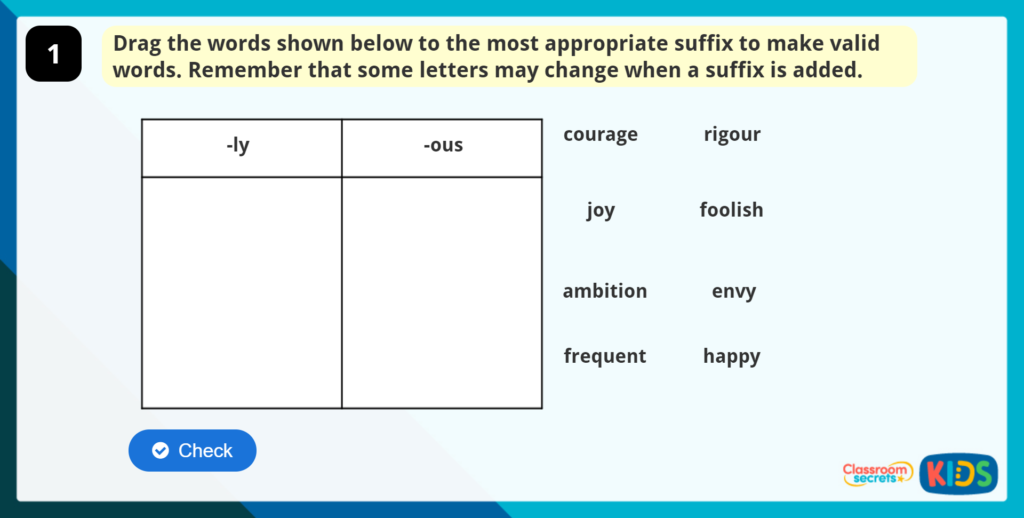 Year 4 Suffixes -ous and -ly game