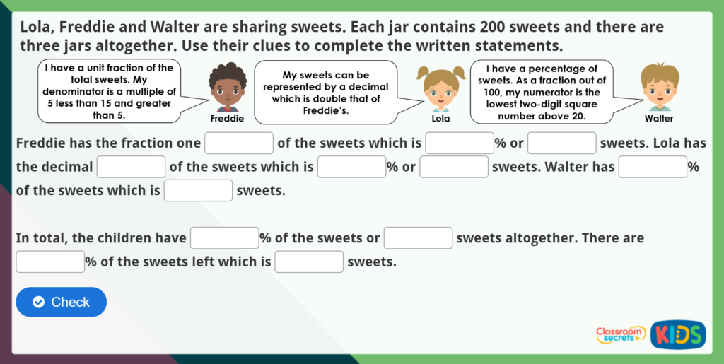Year 5 Recognise Percentages Maths Challenge