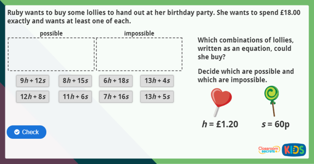 Find Pairs of Values Maths Activity