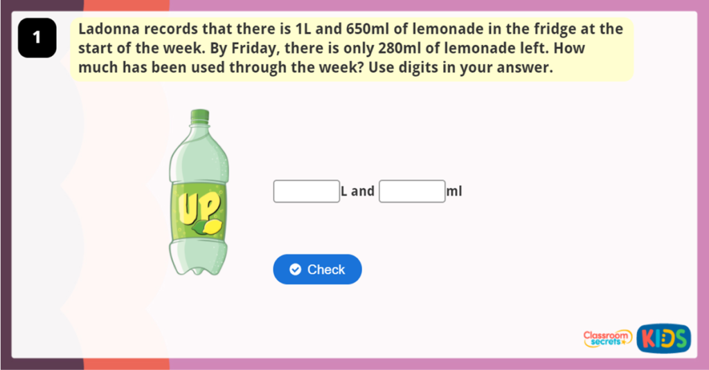 Year 3 Add and Subtract Volume and Capacities Game