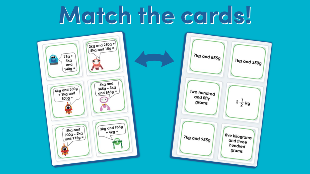 Year 3 Add and Subtract Mass Matching Game