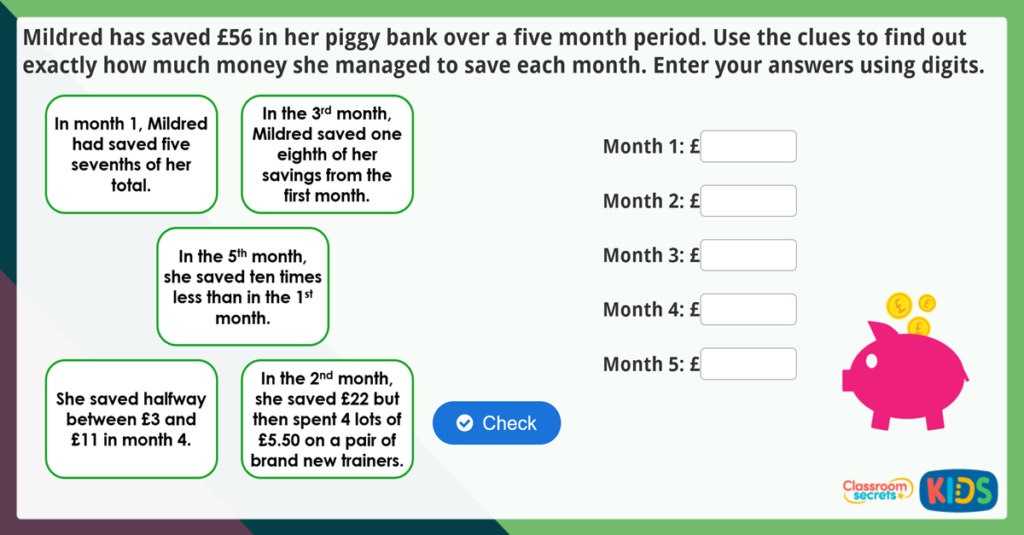 Year 4 Calculate Measures Using Money Maths Challenge