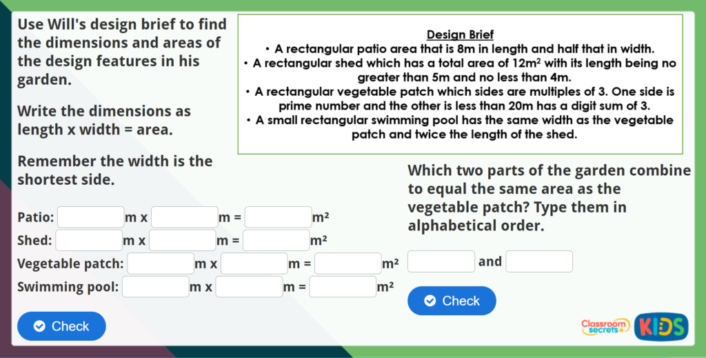 Year 5 Area of Rectangles Maths Challenge