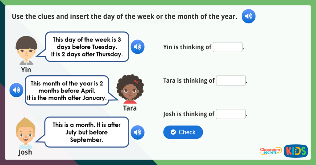 Year 1 Days and Months Activities