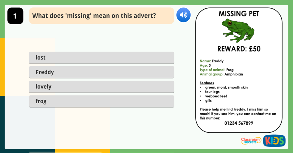Year 1 Word Meanings Reading Activities