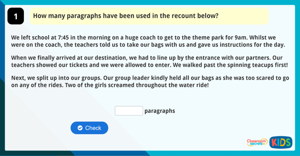 Year 3 Paragraphs Game