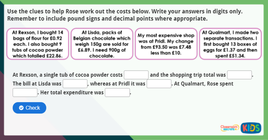 Four Operations and Money Maths Activity