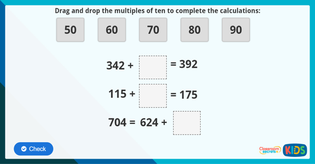 Add 3 digit numbers and tens