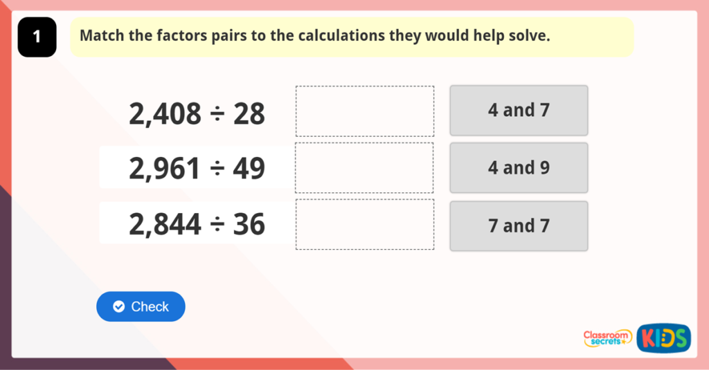 Year 6 Division Using Factors Game
