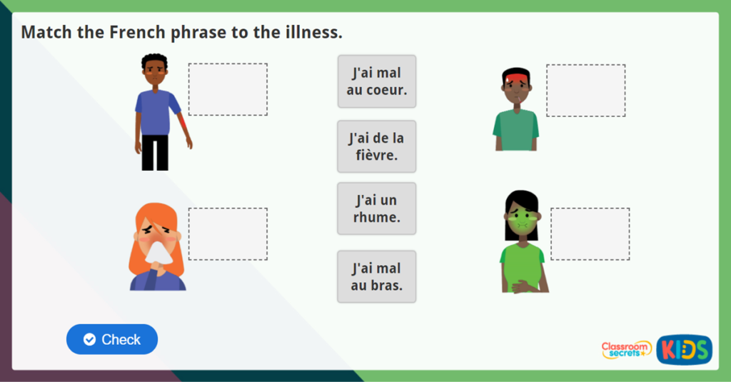 French Je Suis Malade Activity 2