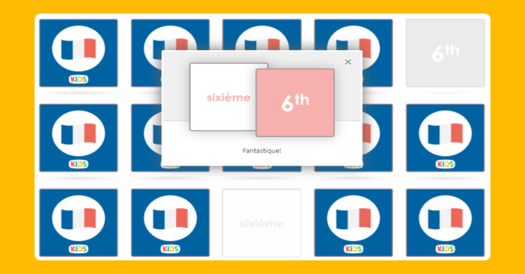 French Ordinal Numbers Matching Game