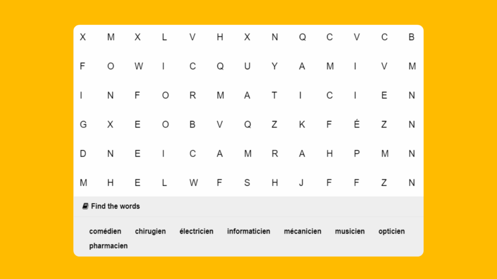 French People in the Community Word Search 1