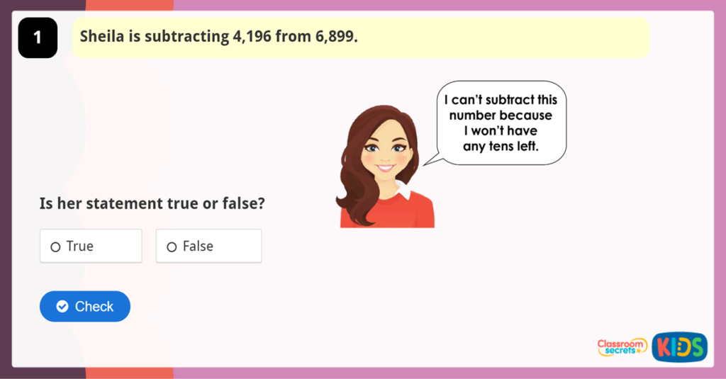 Year 4 Subtract Two 4-Digit Numbers 1 Game